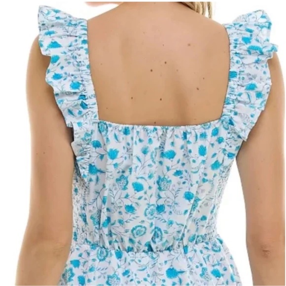 Draper James White Label Floral Smocked Midi Dress Sz XL Blue 100% Cotton - Picture 5 of 13